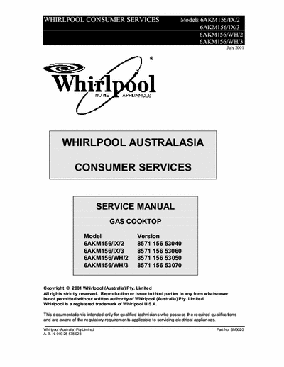 whirlpool 6AKM156IX-2 IX-3 WH-2 WH-3 whirlpool 6AKM156IX-2 IX-3 WH-2 WH-3 service manual